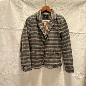 Love Tree Gray Plaid Blazer Elbow Patch Academia Size S